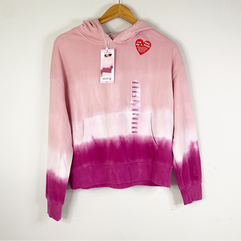 Wildfox Tie Dye Pullover Hoodie Size S Pink MSRP $126
